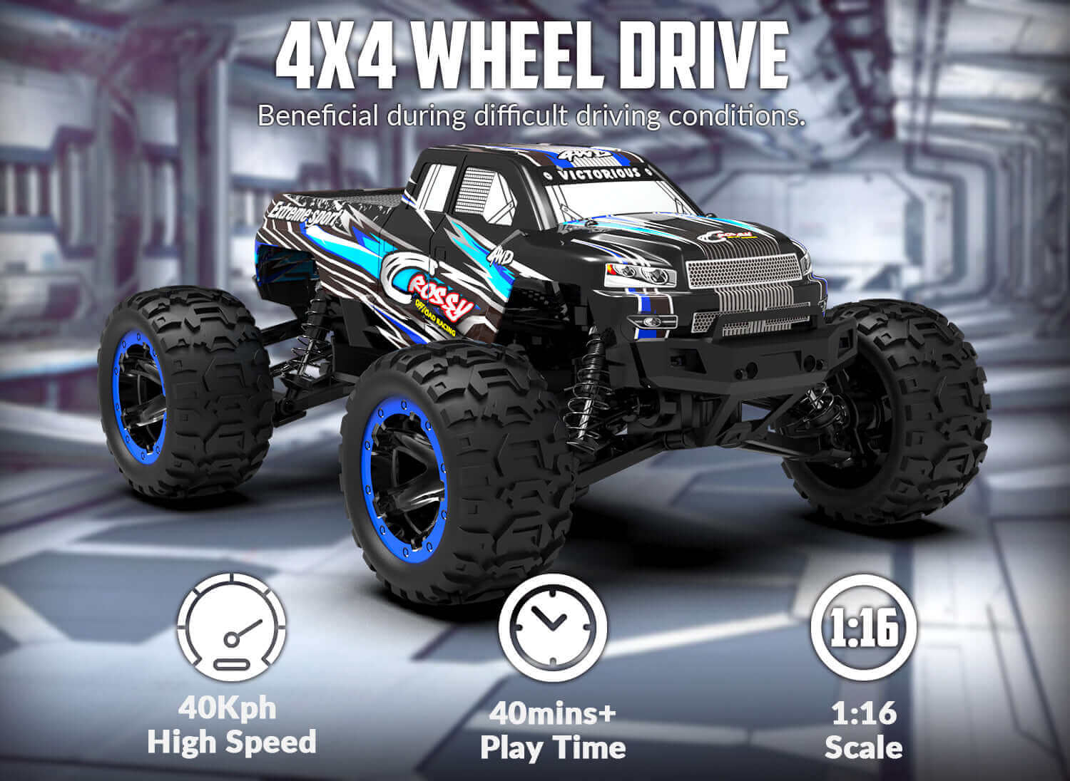 Racent Crossy 1 16 Scale 4x4 RC Monster Truck 30mph Fast High Speed Off Road