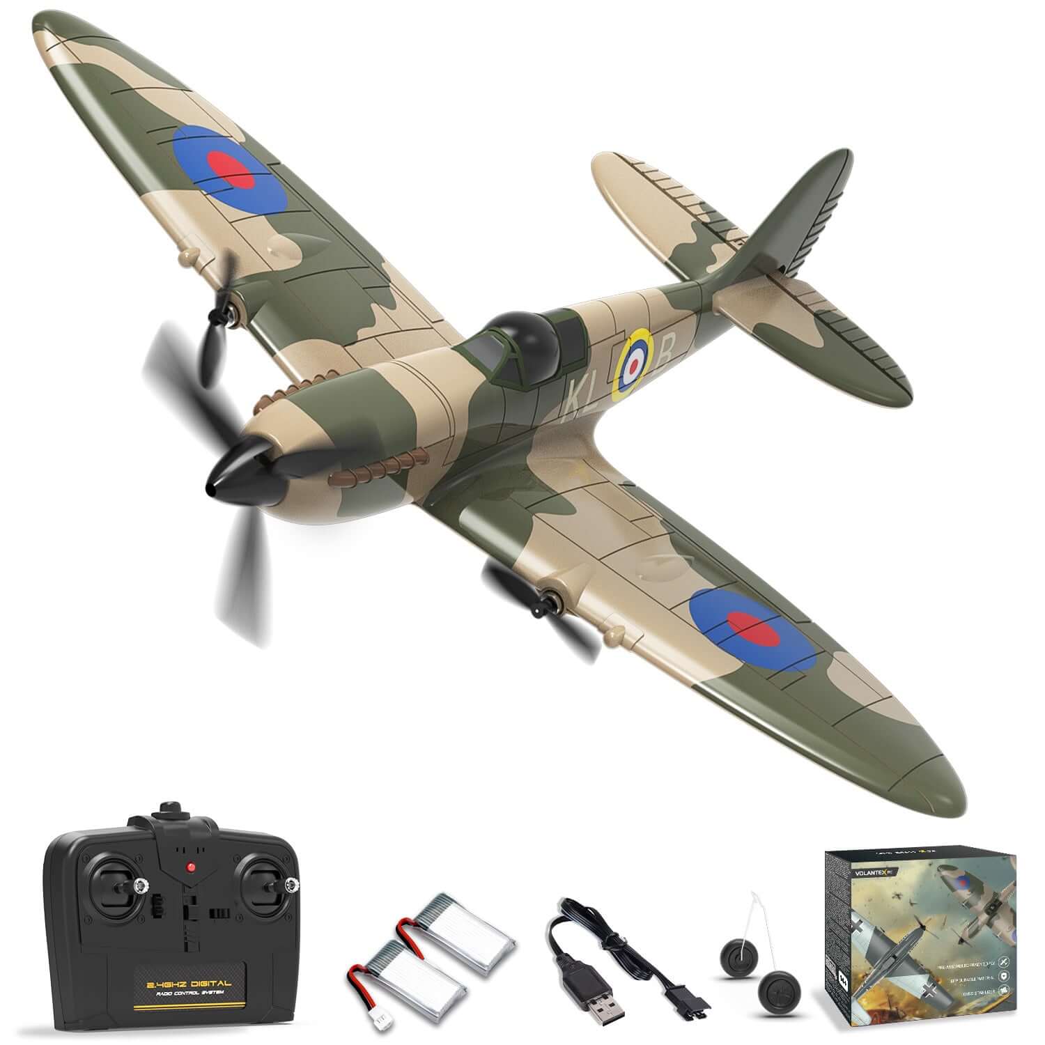 Volantex RC Spitfire 3CH RTF EPP Plane w/ Gyro 2.4Ghz, Perfect for Kids/Beginner | KIDS TOY LOVER