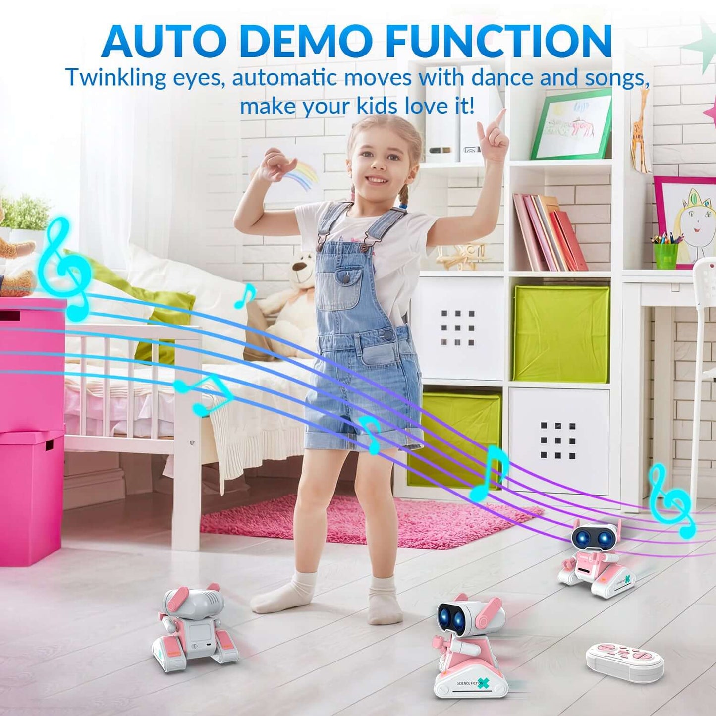 STEMTRON RC Robot Toy - Rechargeable, Auto Demo, Dance, Music, LED Eyes, 3 Colors | KIDS TOY LOVER