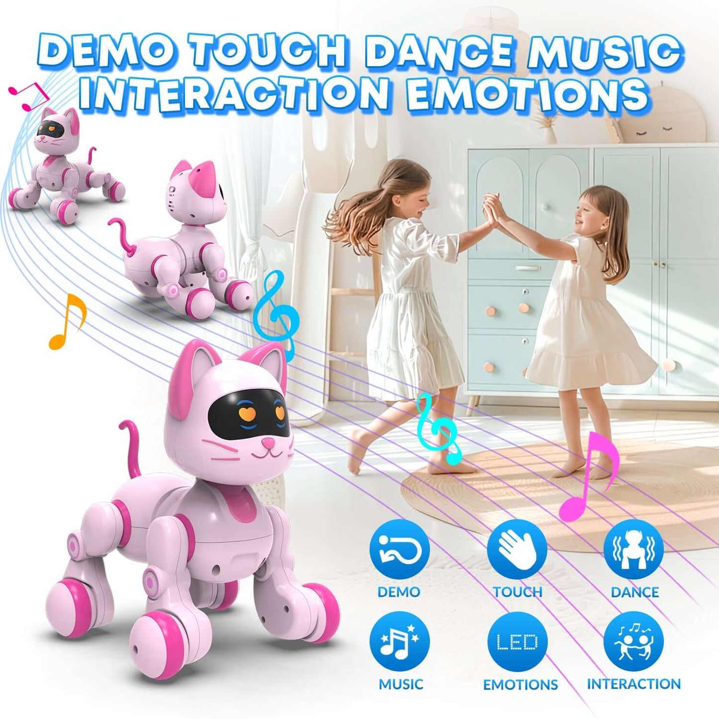 STEMTRON Programmable Robot Cat - Interactive, Remote Control, Music & Dance | KIDS TOY LOVER