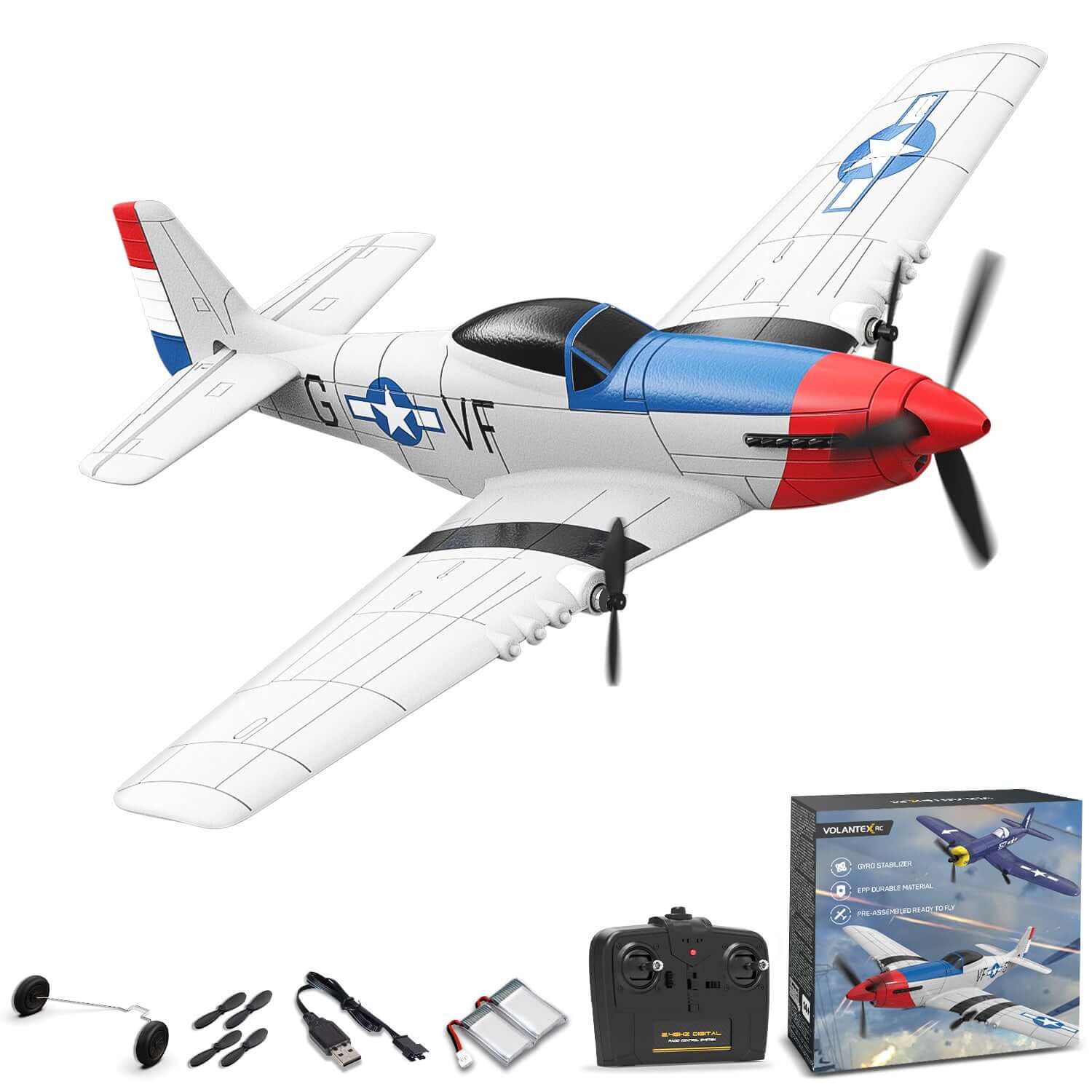 Volantex RC P51D 3CH RTF Airplane with Gyro – Beginner-Friendly RC Plane | KIDS TOY LOVER