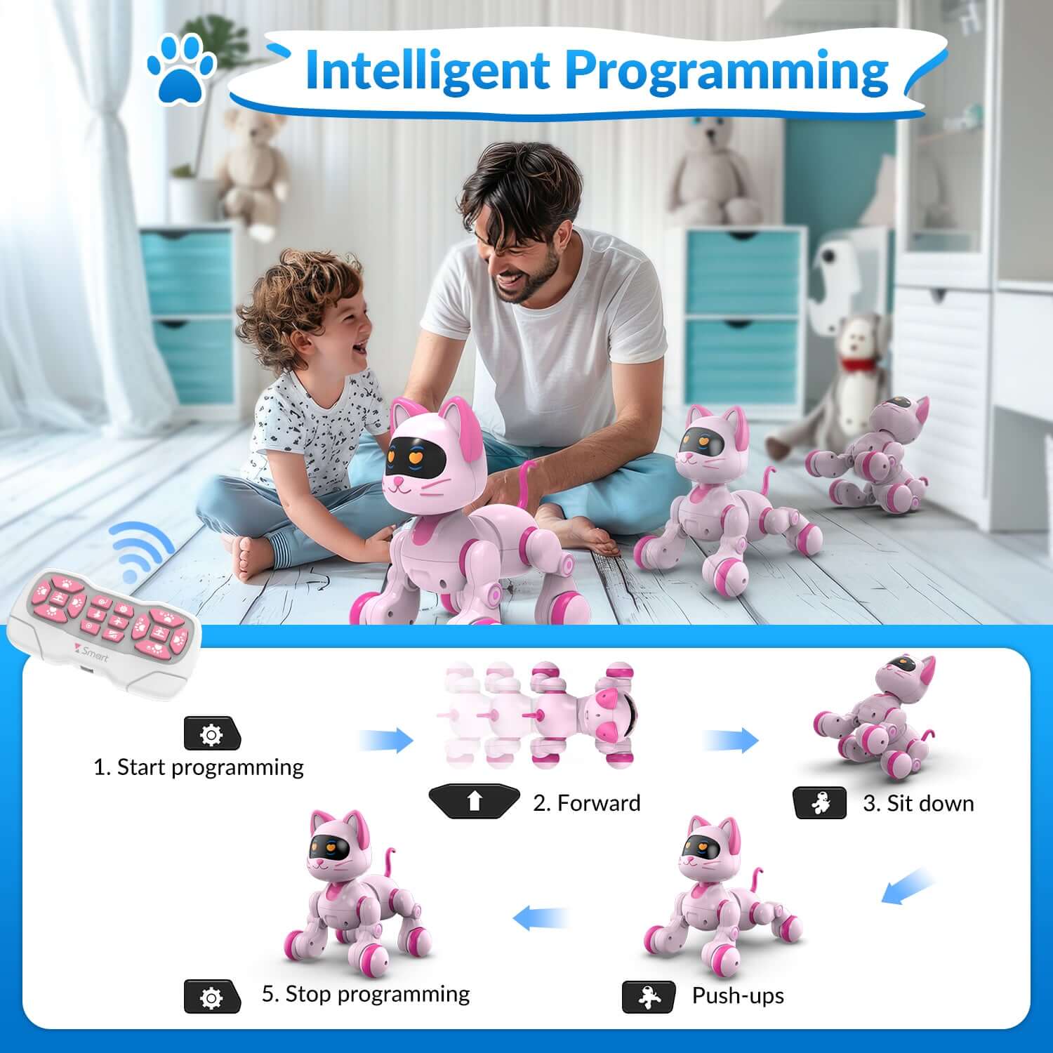 STEMTRON Programmable Robot Cat - Interactive, Remote Control, Music & Dance | KIDS TOY LOVER