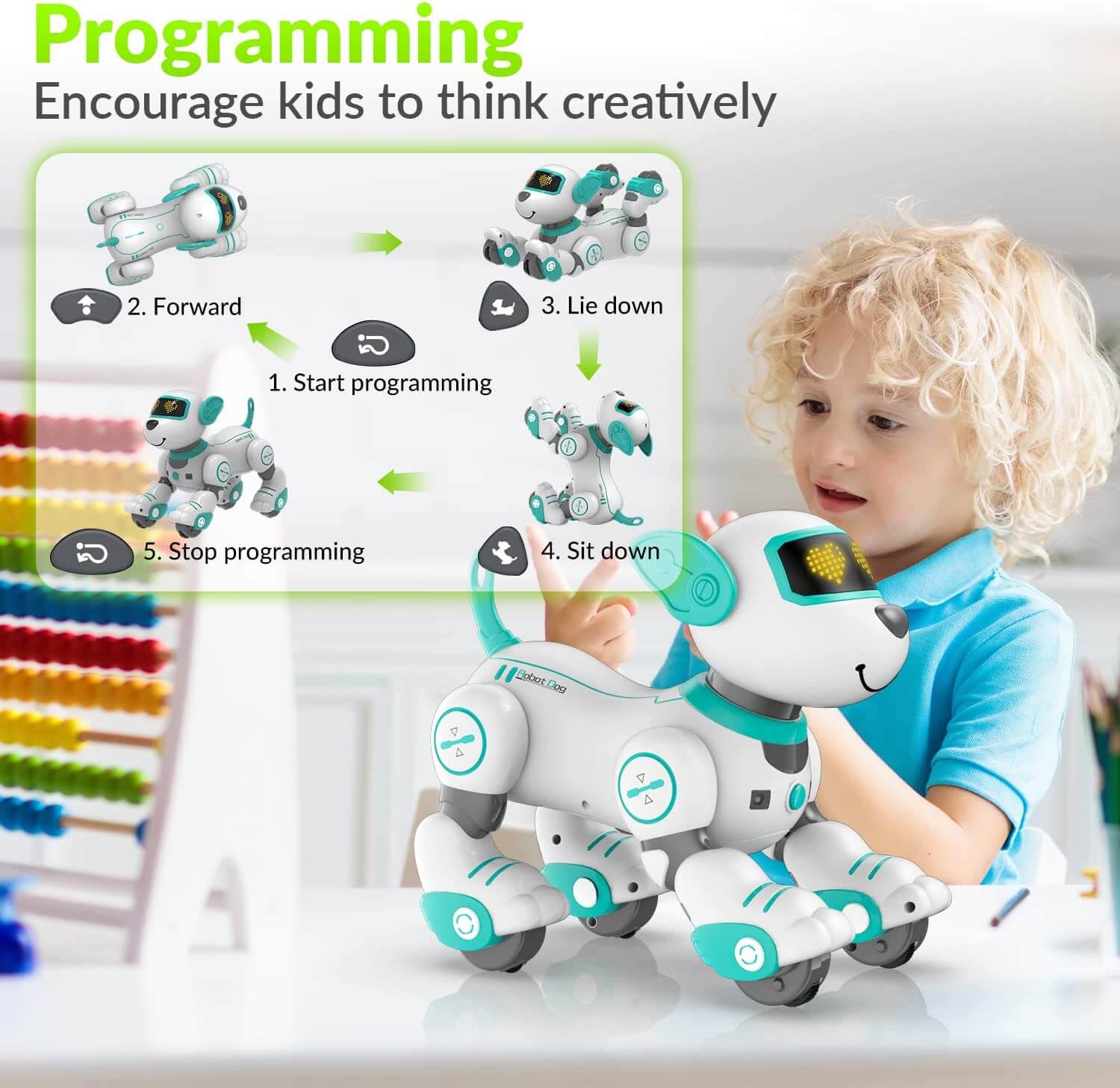 STEMTRON Programmable Robot Dog Toy - Dancing, Remote Control, 3 Colors | KIDS TOY LOVER