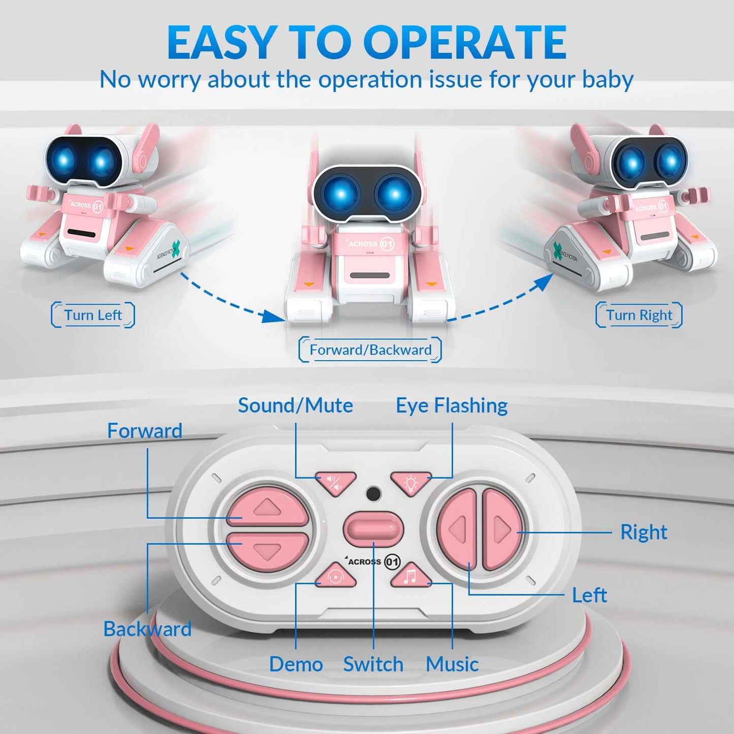 STEMTRON RC Robot Toy - Rechargeable, Auto Demo, Dance, Music, LED Eyes, 3 Colors | KIDS TOY LOVER