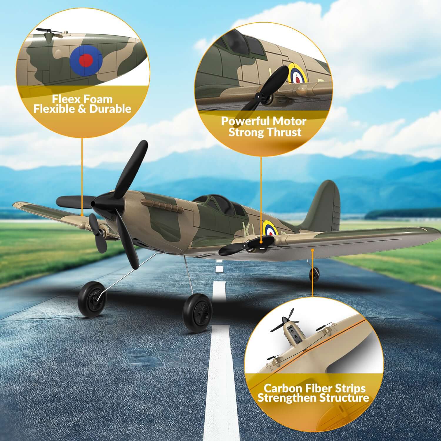 Volantex RC Spitfire 3CH RTF EPP Plane w/ Gyro 2.4Ghz, Perfect for Kids/Beginner | KIDS TOY LOVER