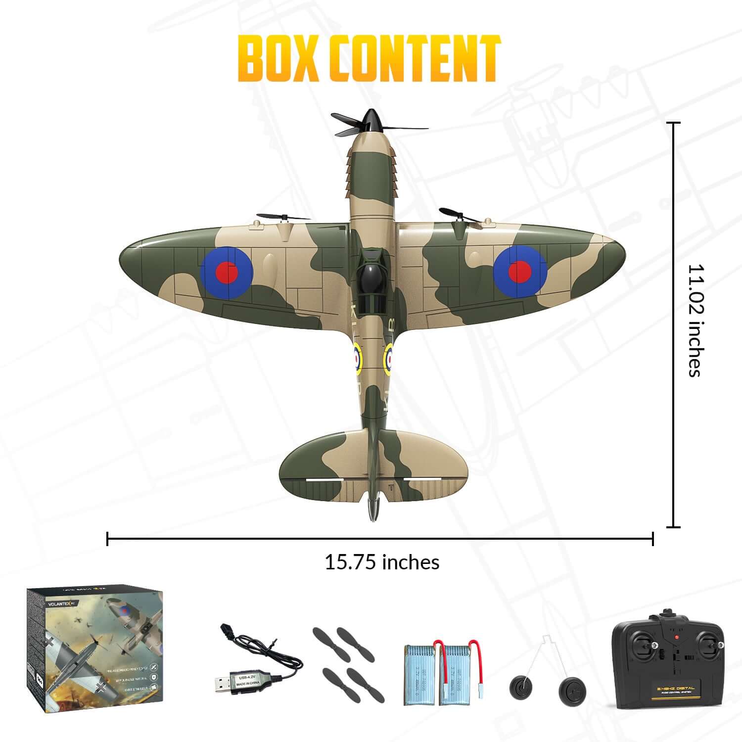 Volantex RC Spitfire 3CH RTF EPP Plane w/ Gyro 2.4Ghz, Perfect for Kids/Beginner | KIDS TOY LOVER