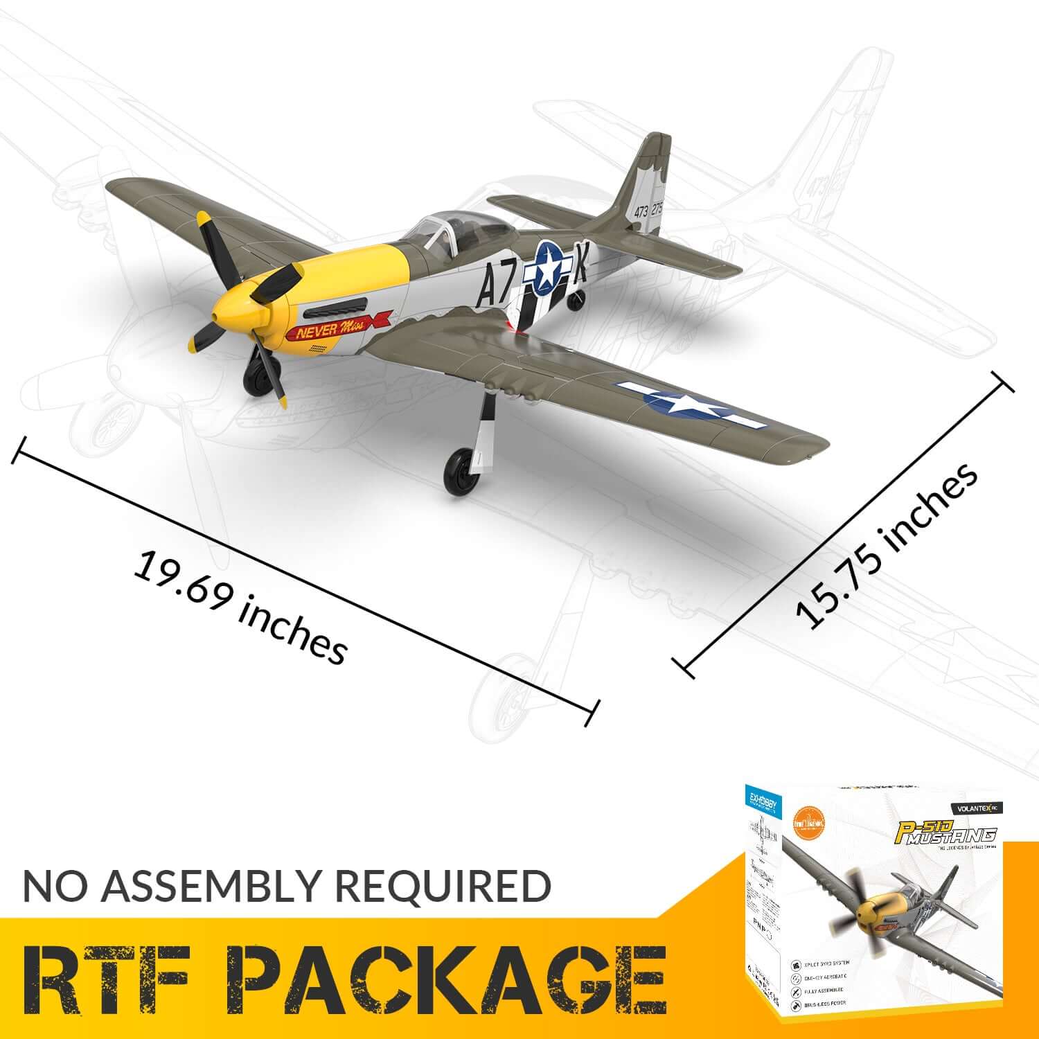 P51D RC Airplane, 4-Channel Brushless Motor | VOLANTEXRC | KIDS TOY LOVER