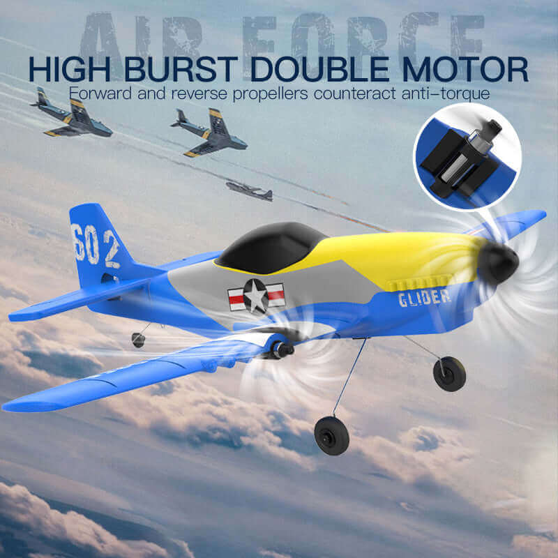 P51D Mustang Glider RC Plane KF602 with EPP Foam, Dual Motors, 20 Min Flight | KIDS TOY LOVER