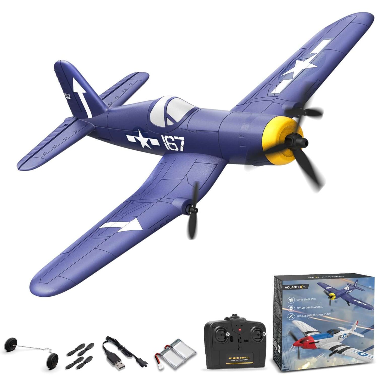 Volantex RC F4U 3CH RTF Airplane with Gyro – Beginner-Friendly RC Plane | KIDS TOY LOVER