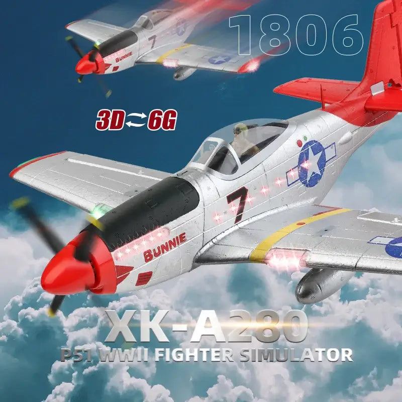 Wltoys XK A280 RC Plane P51D, 3D/6G LED, 2.4GHz, Brushless Motor, 560mm Wing | KIDS TOY LOVER